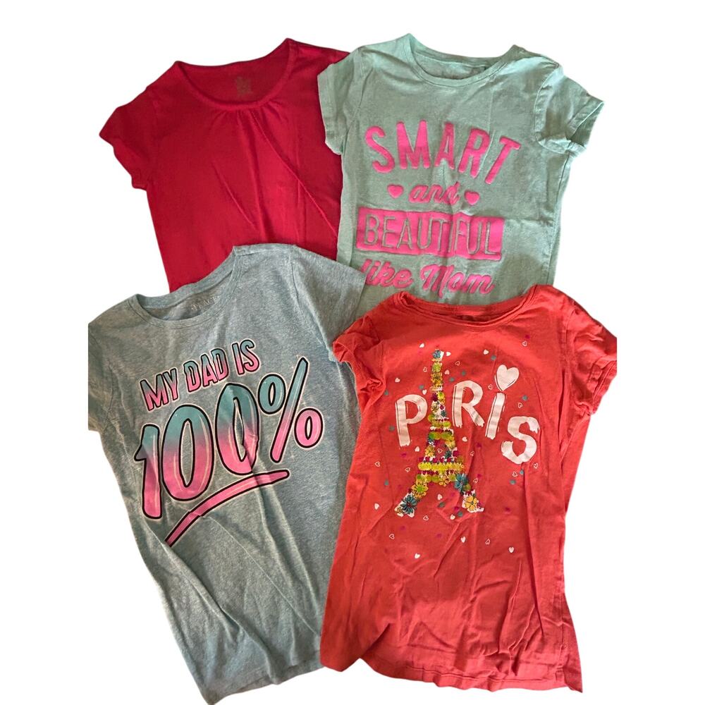 Childrens Place dad paris mom pink teal shirt bundle size 7-8